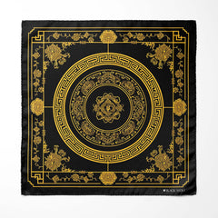 GOLDEN BAROQUE SILK SCARF WITH LAPEL PIN AND POCKET SQUARE