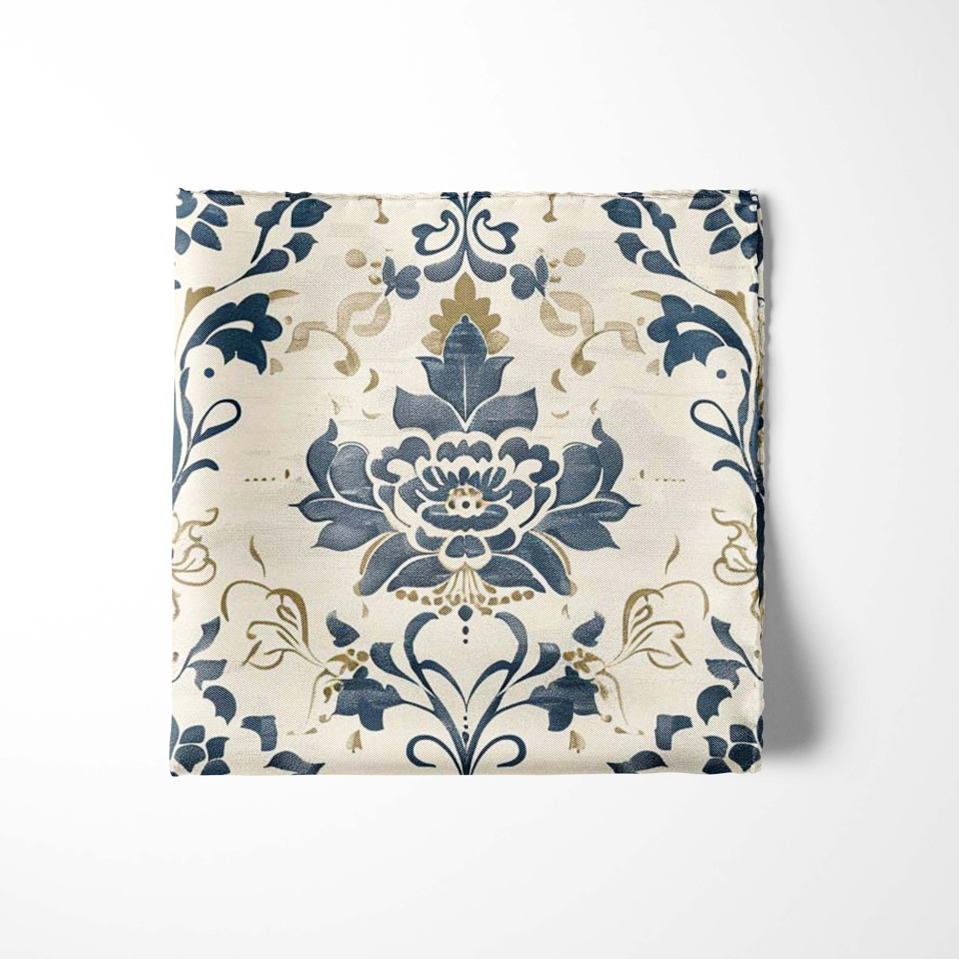VINTAGE DAMASK SILK POCKET SQUARE