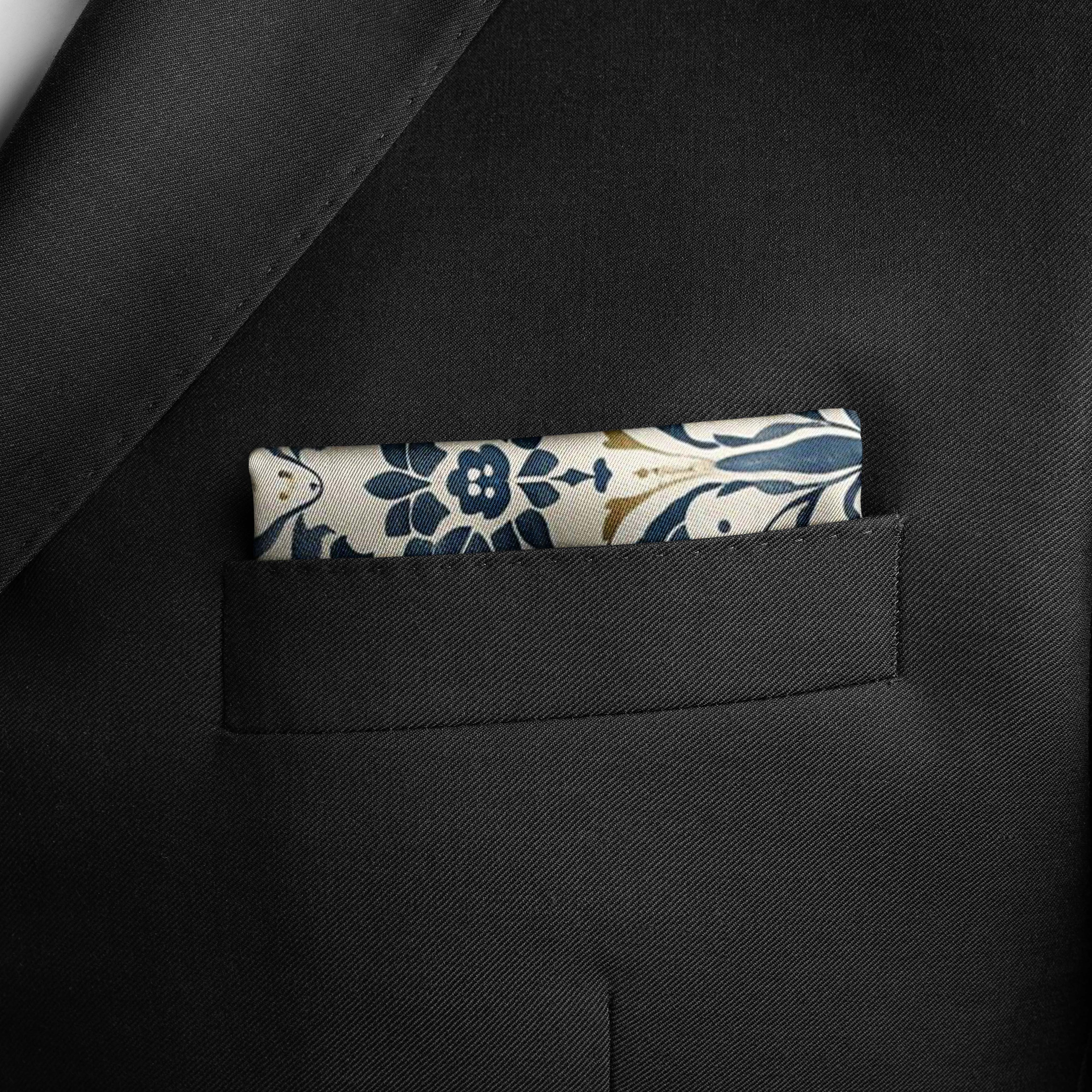 VINTAGE DAMASK SILK POCKET SQUARE