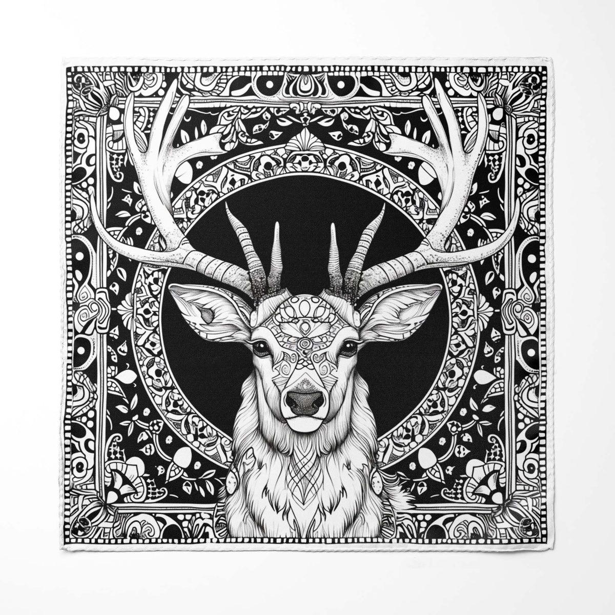 DEER HEAD SILK SCARF WITH LAPEL PIN AND POCKET SQUARE