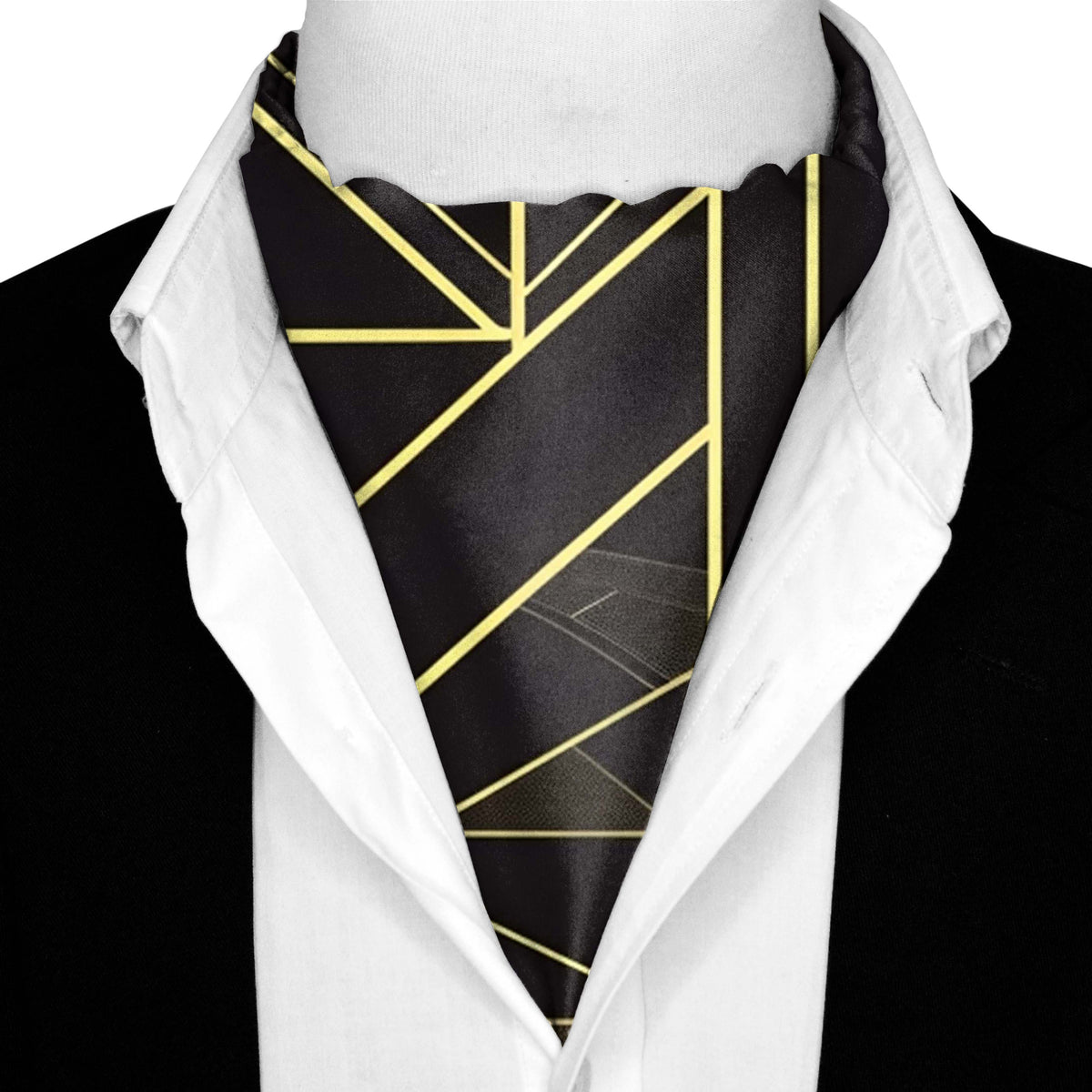 CHIC GOLDEN SILK ASCOT WITH LAPEL PIN AND POCKET SQUARE