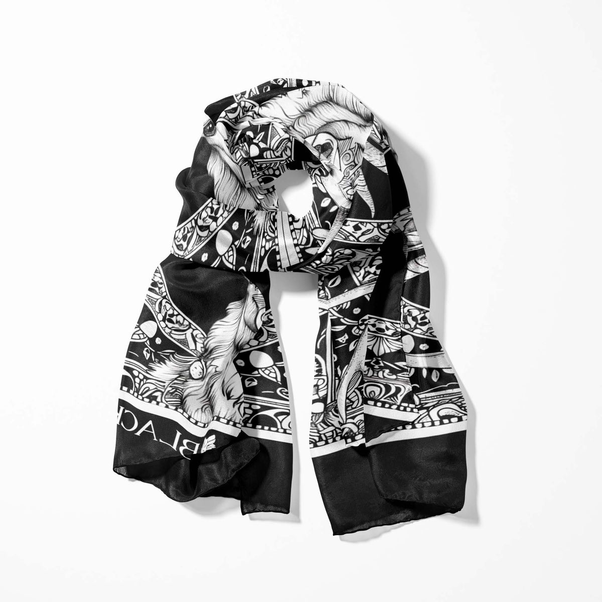 DEER HEAD SILK SCARF WITH LAPEL PIN AND POCKET SQUARE