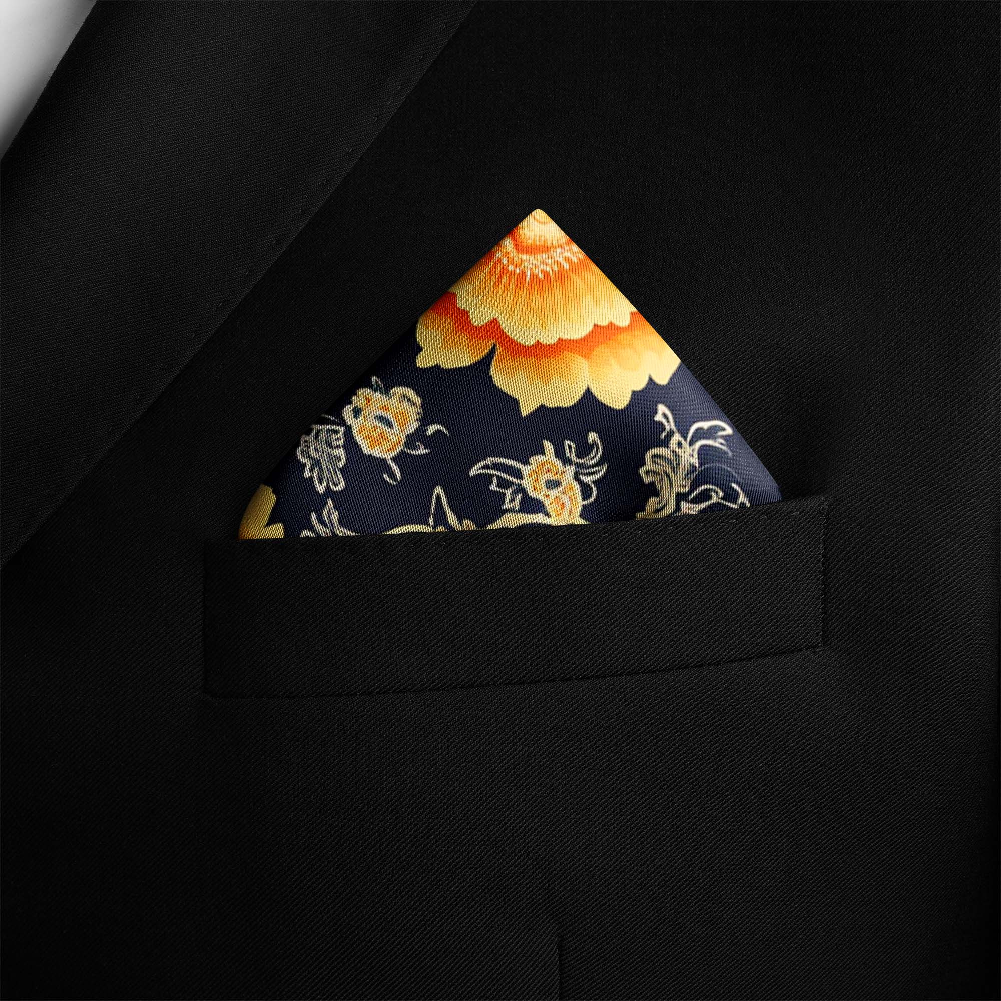 FLOWERS FOLIAGE SILK POCKET SQUARE