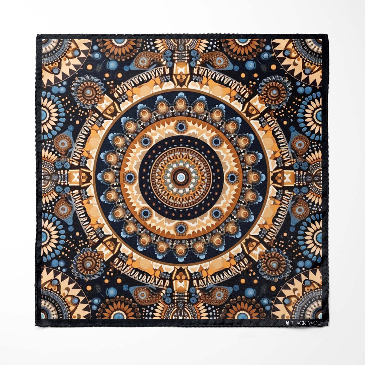 ETHNIC TRIBAL ROUND SILK SCARF WITH LAPEL PIN AND POCKET SQUARE