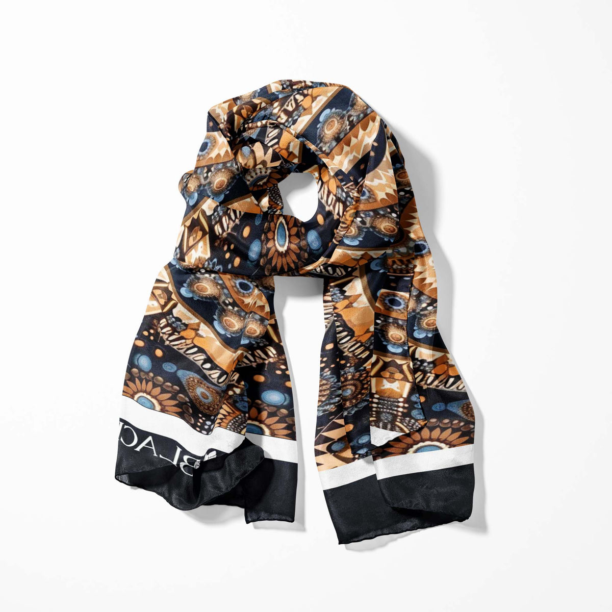 ETHNIC TRIBAL ROUND SILK SCARF WITH LAPEL PIN AND POCKET SQUARE