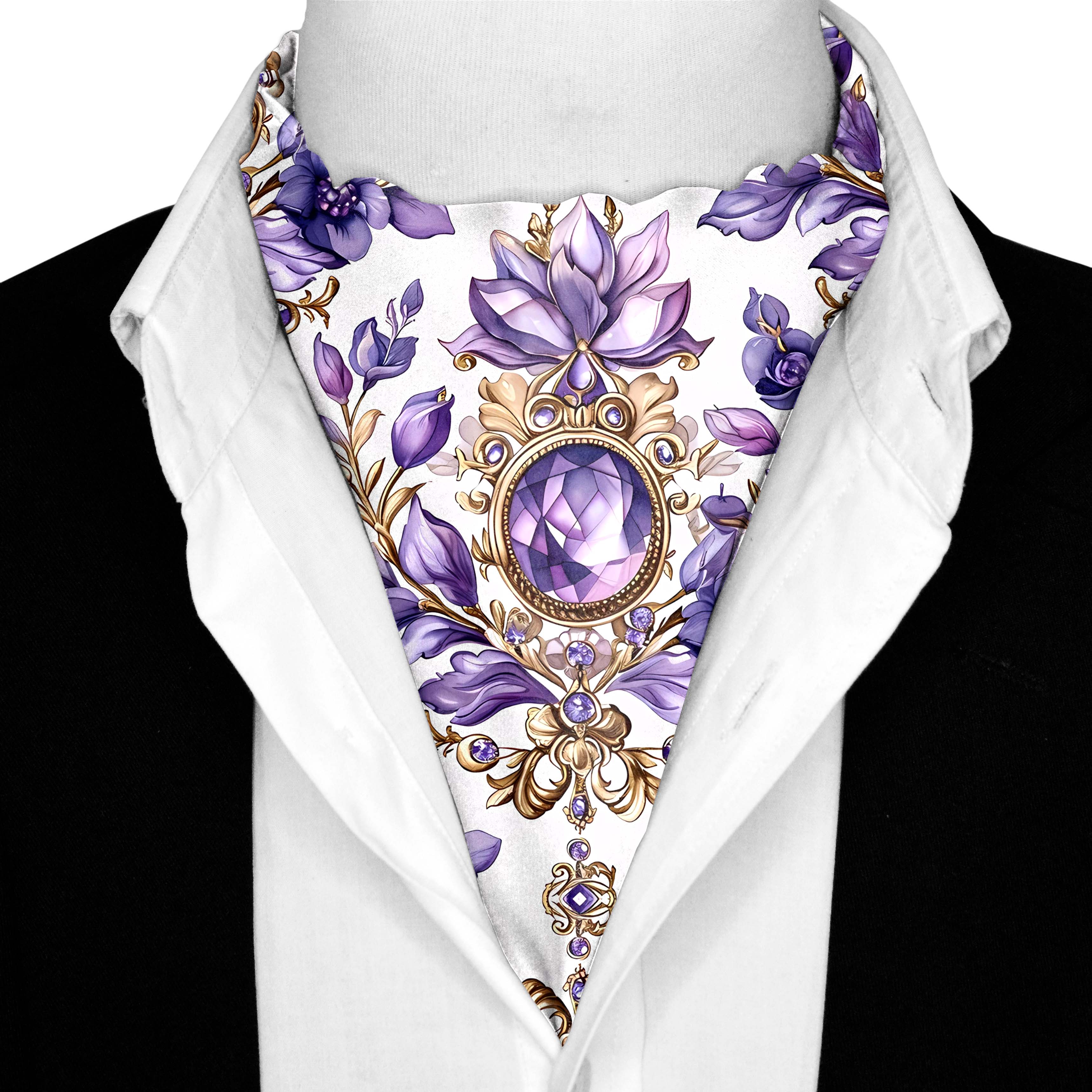 LISIANTHUS FLOWERS SILK ASCOT AND POCKET SQUARE SET – PREMIUM COLLECTION