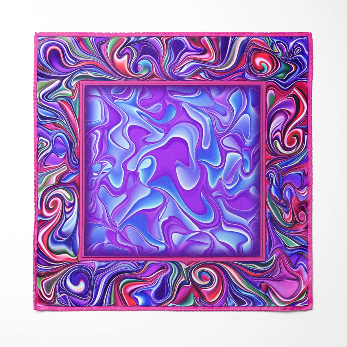 HOLOGRAPHIC IN NEON SILK SCARF WITH LAPEL PIN AND POCKET SQUARE