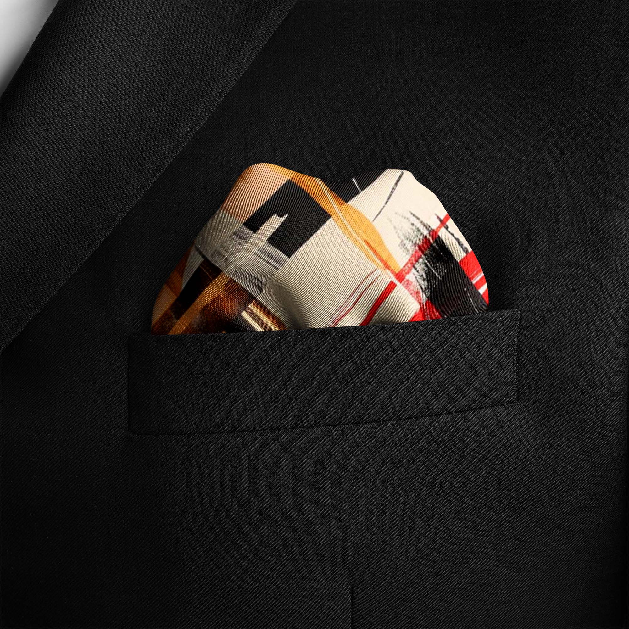WARM LIVELY ABSTRACT PATTERN SILK POCKET SQUARE