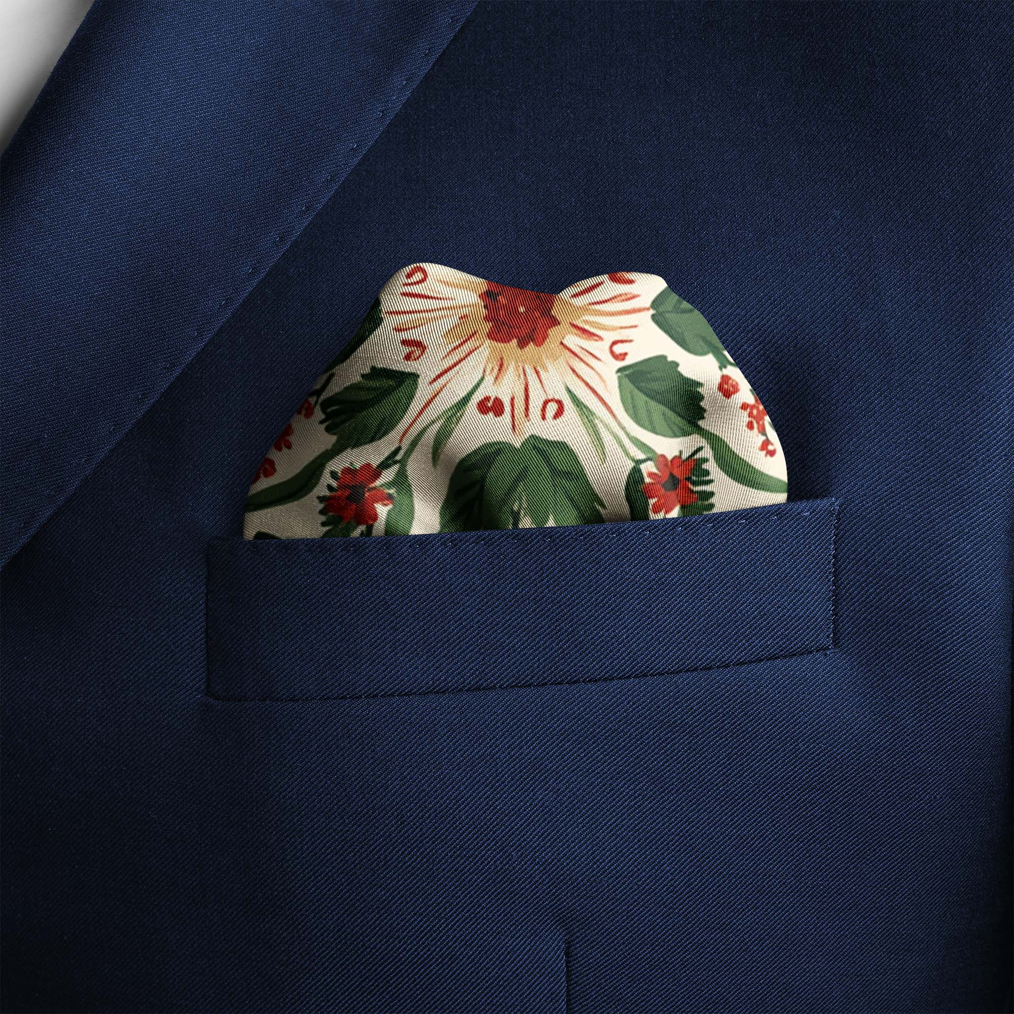 CIRCULAR FLORAL SILK POCKET SQUARE