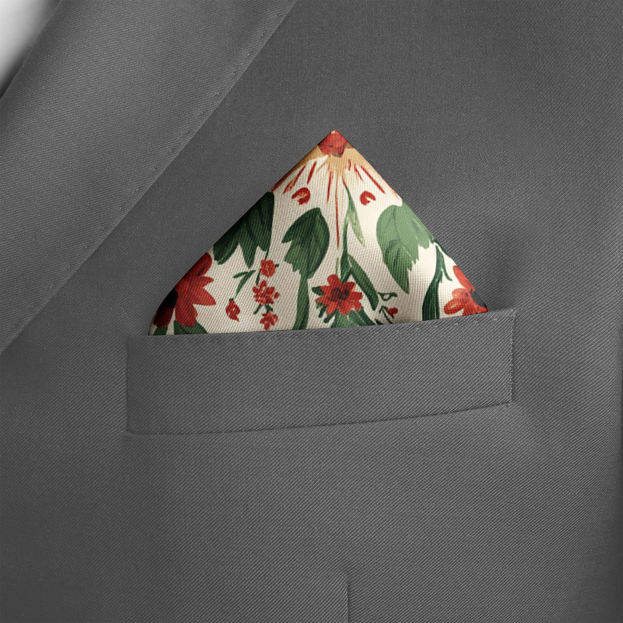 CIRCULAR FLORAL SILK POCKET SQUARE