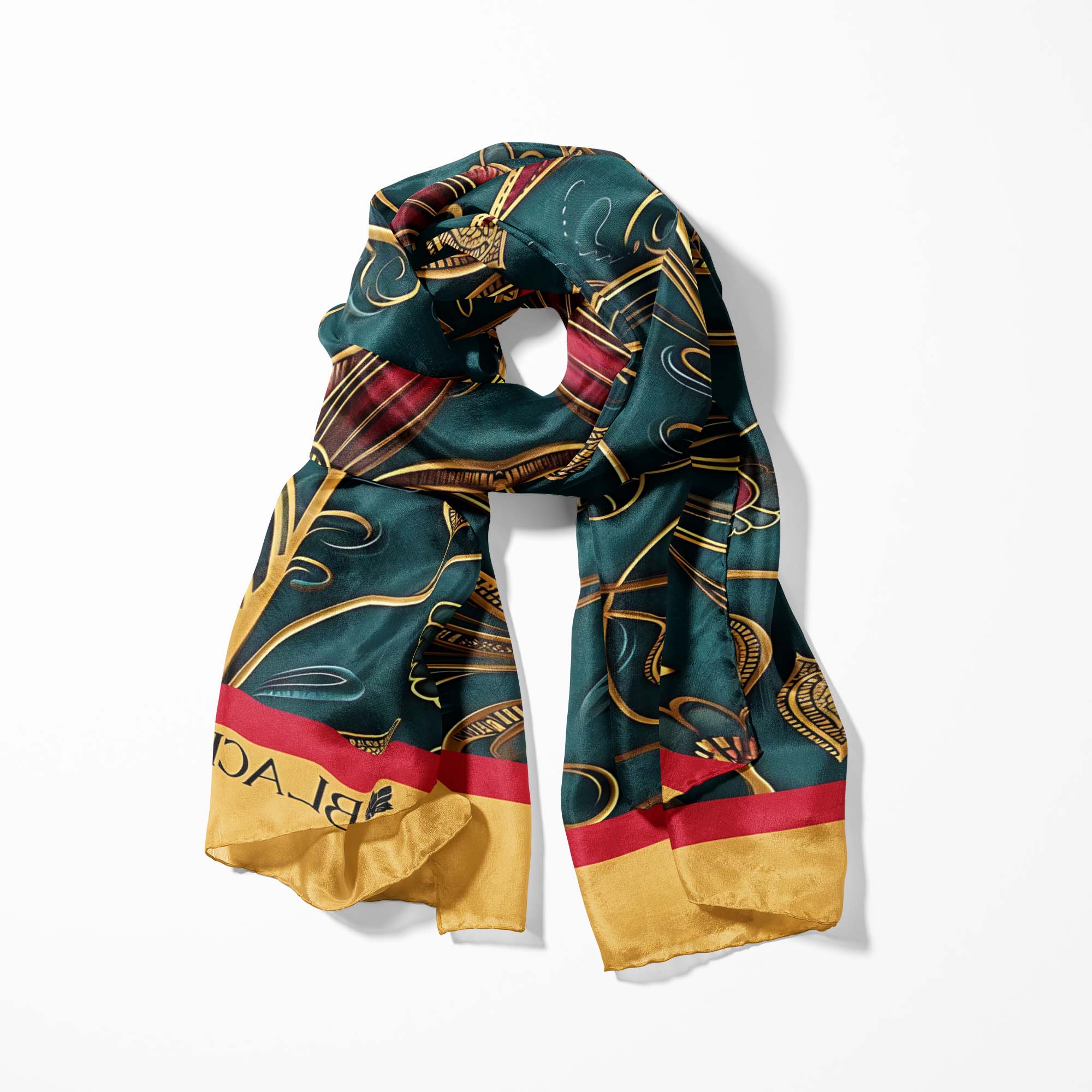 INTRICATE BOHEMIAN SILK SCARF WITH LAPEL PIN AND POCKET SQUARE