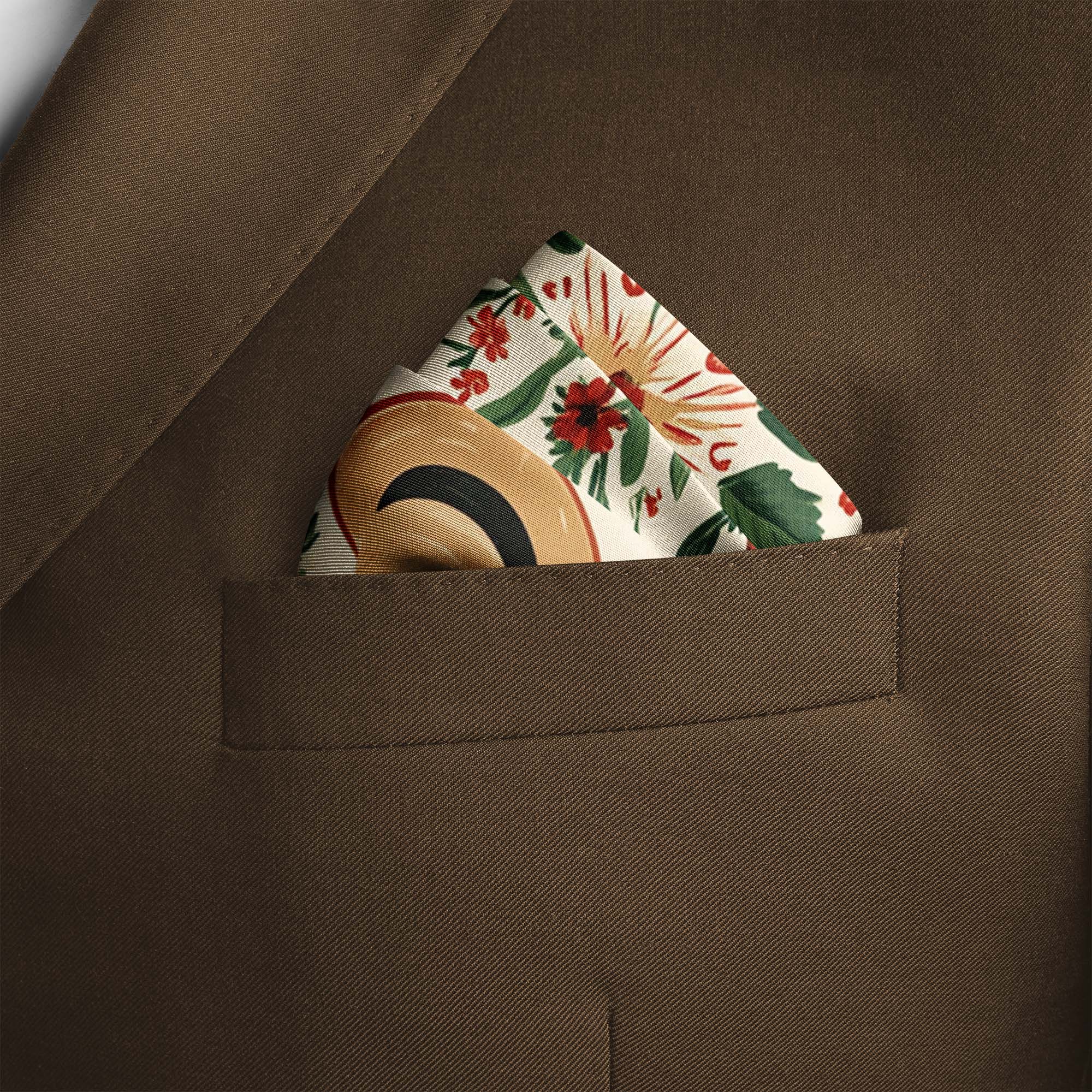 CIRCULAR FLORAL SILK POCKET SQUARE