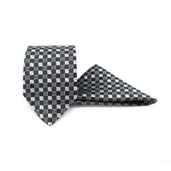 MONOCHROMATIC GRID TIE AND POCKET SQUARE SET