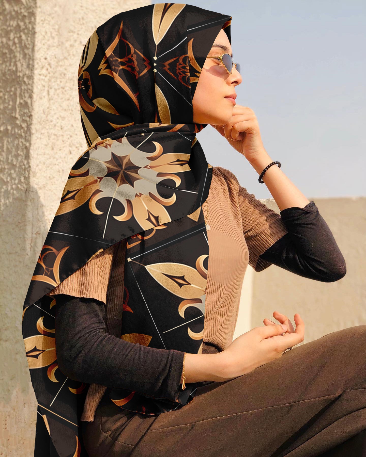 GEOMETRIC FLORAL SILK WOMEN HIJAB – PREMIUM COLLECTION