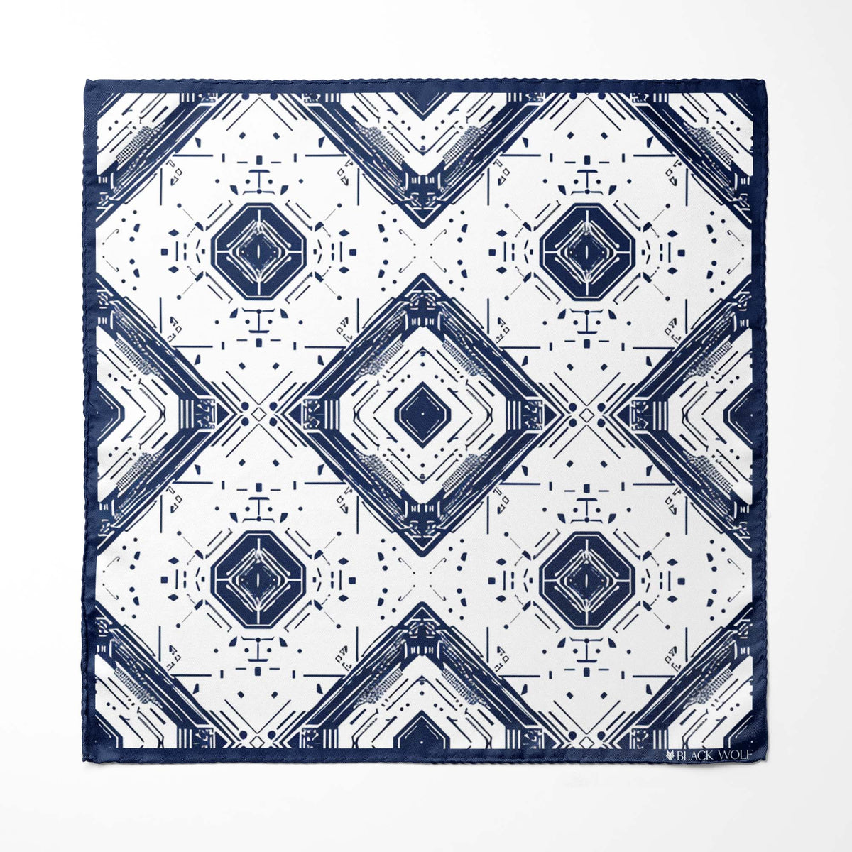 GEOMETRIC ABSTRACT SILK SCARF WITH LAPEL PIN AND POCKET SQUARE