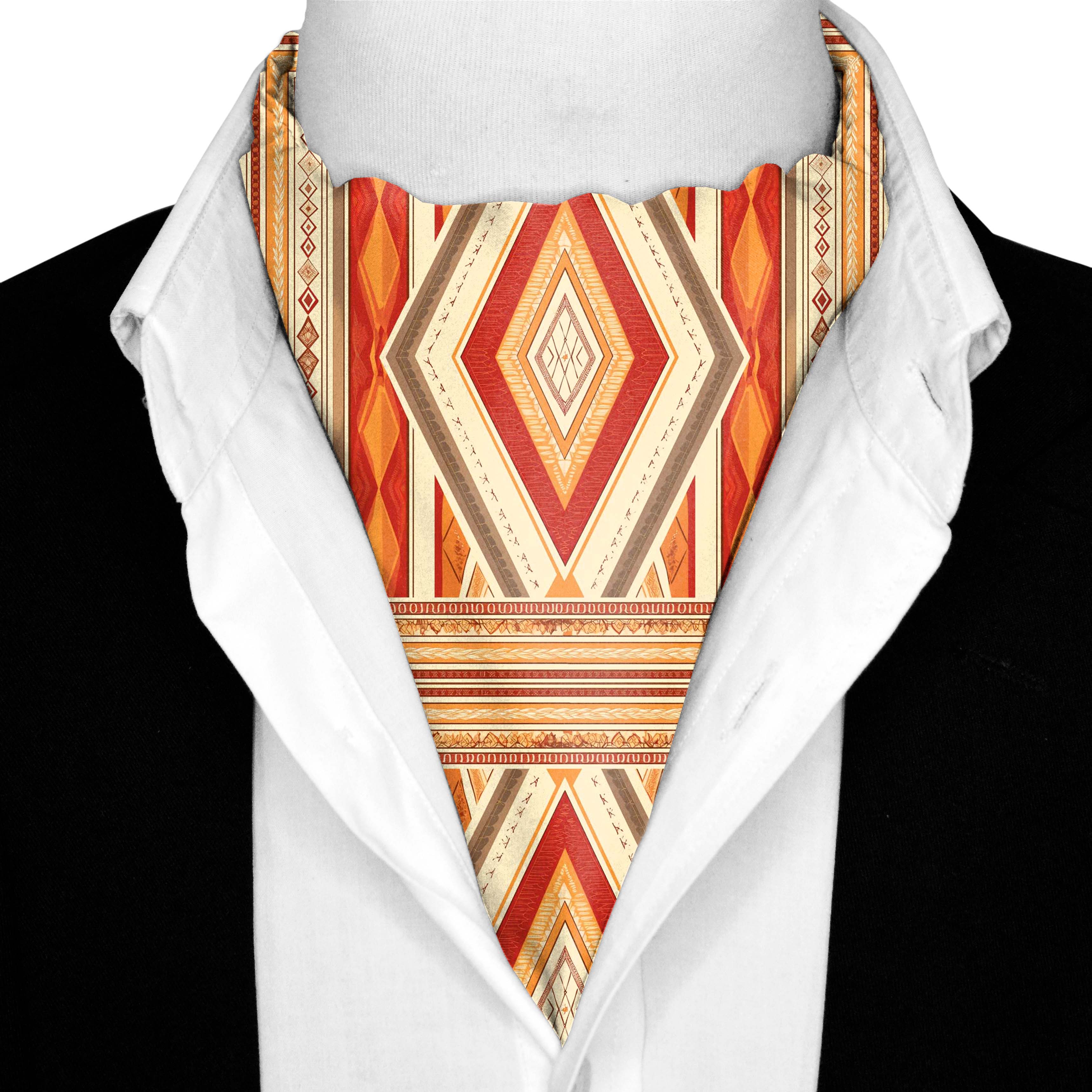 COLORFUL IKAT ETHNIC SILK ASCOT AND POCKET SQUARE SET – PREMIUM COLLECTION