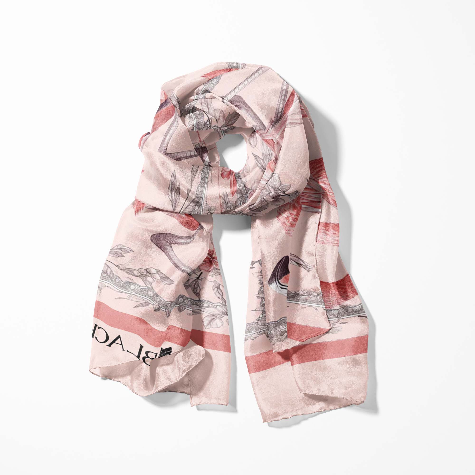 FLAMINGO SILK SCARF WITH LAPEL PIN AND POCKET SQUARE