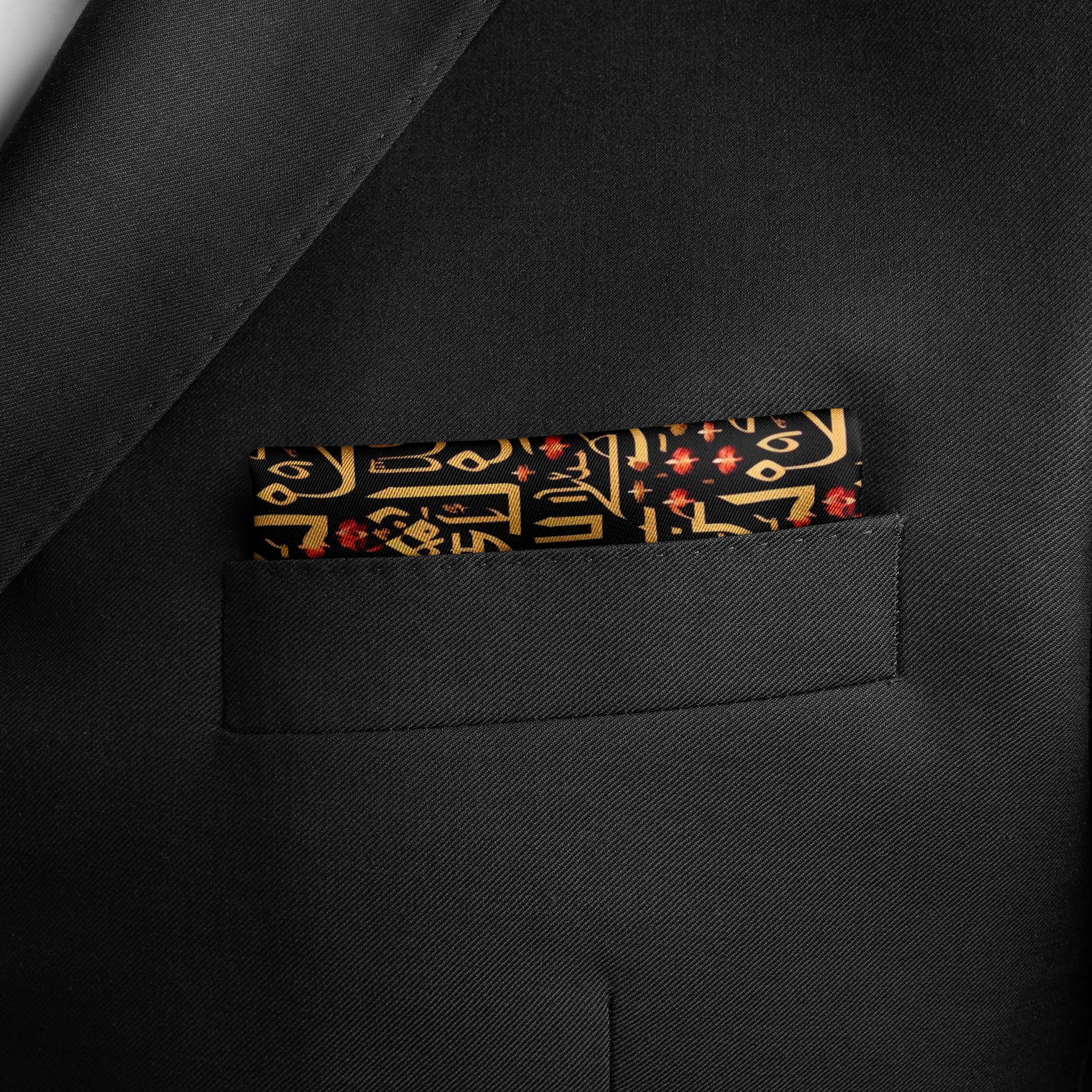 SEAMSLESS PATTERN ARABIC CALLIGRAPHY SILK POCKET SQUARE