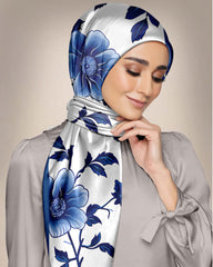 NAVY AND PINK FLOWER SILK WOMEN HIJAB - PREMIUM COLLECTION