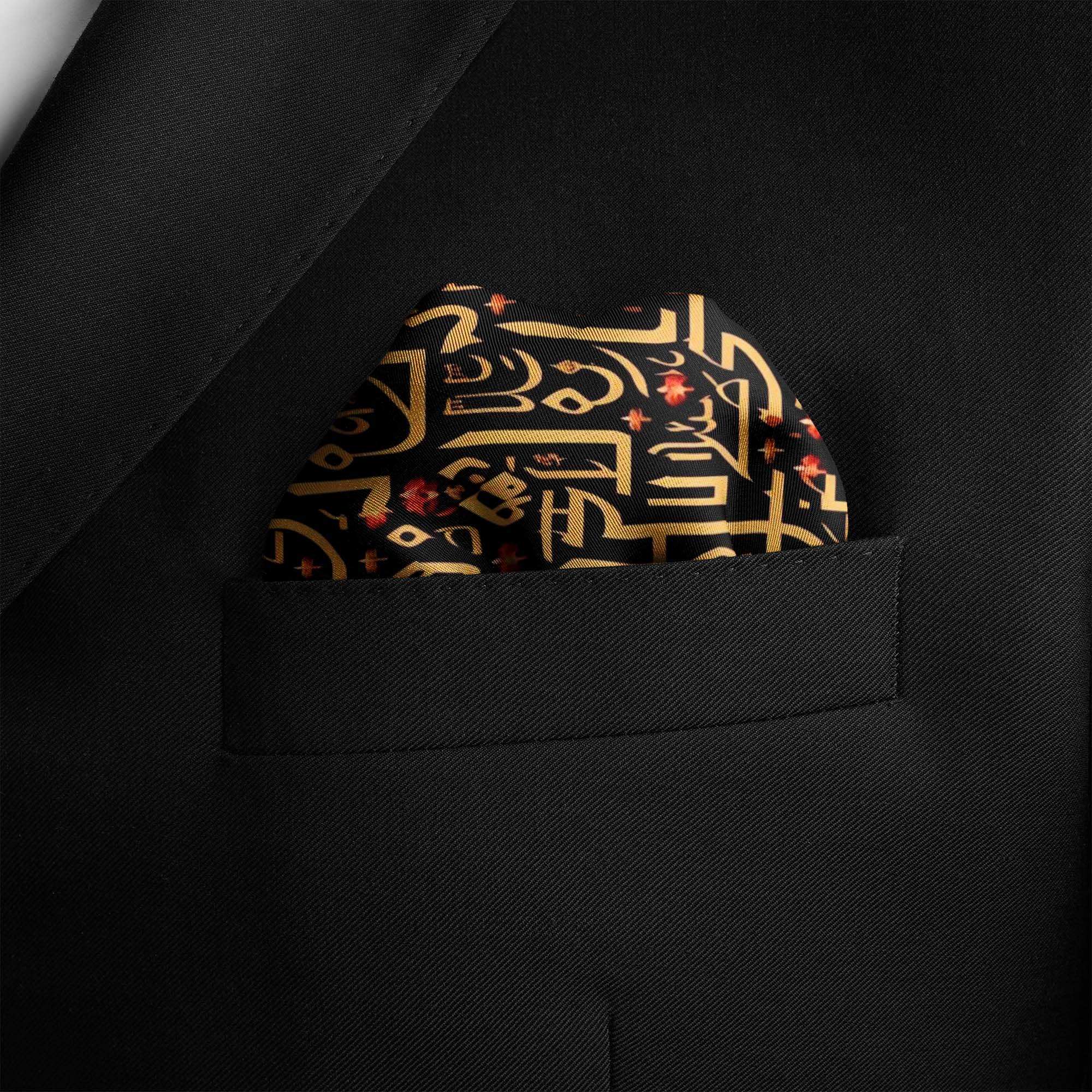 SEAMSLESS PATTERN ARABIC CALLIGRAPHY SILK POCKET SQUARE