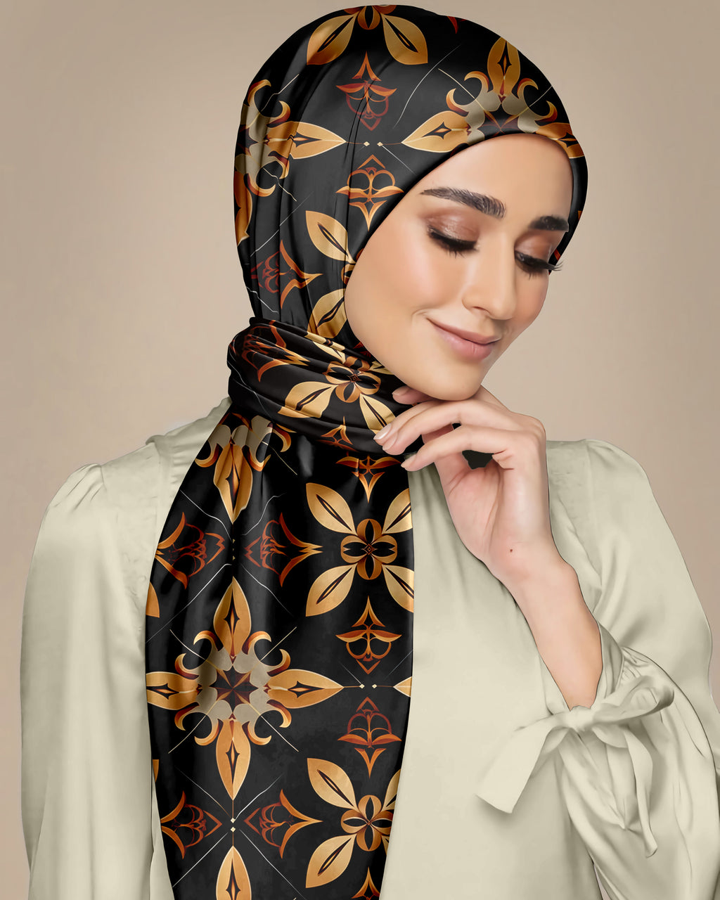 GEOMETRIC FLORAL SILK WOMEN HIJAB – PREMIUM COLLECTION