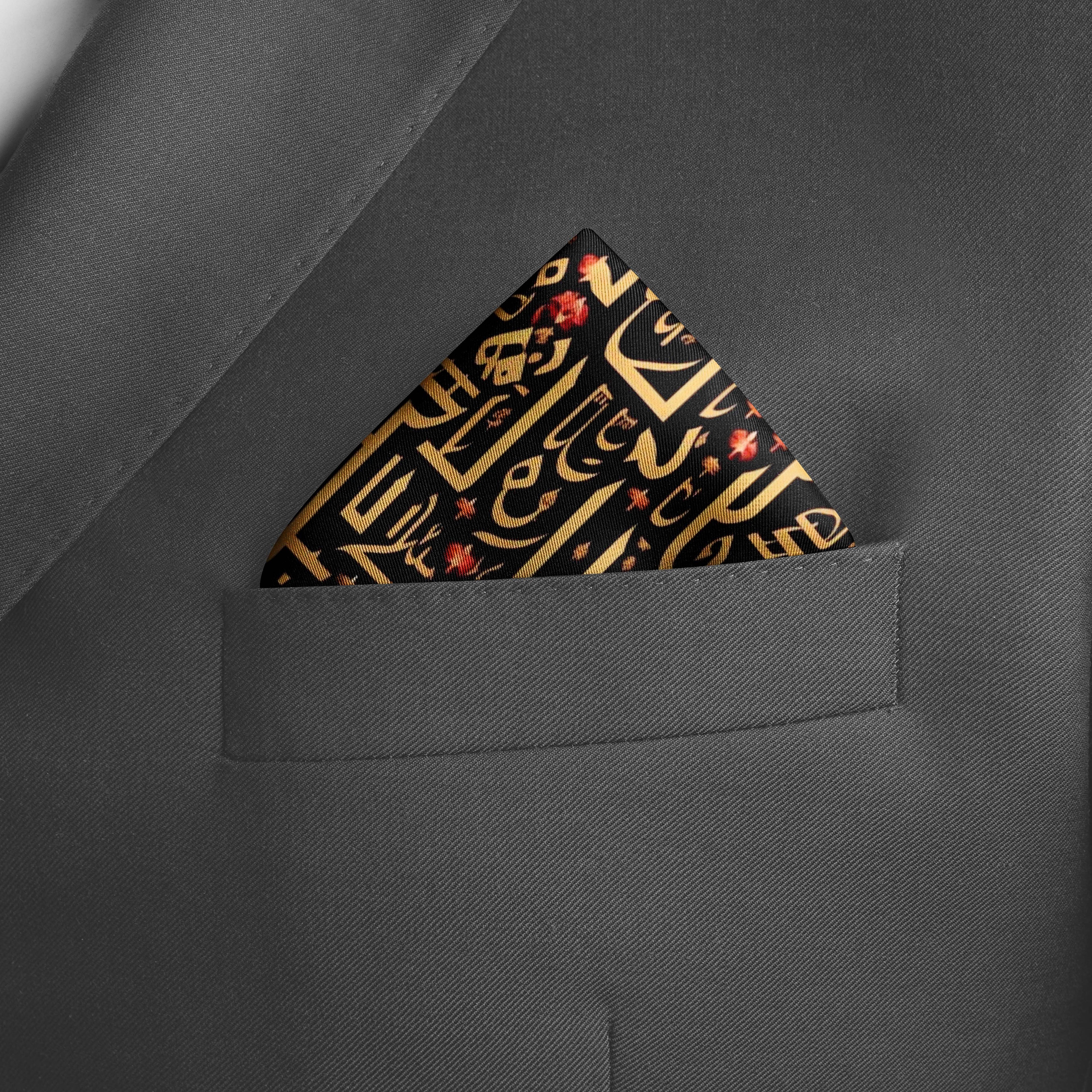SEAMSLESS PATTERN ARABIC CALLIGRAPHY SILK POCKET SQUARE