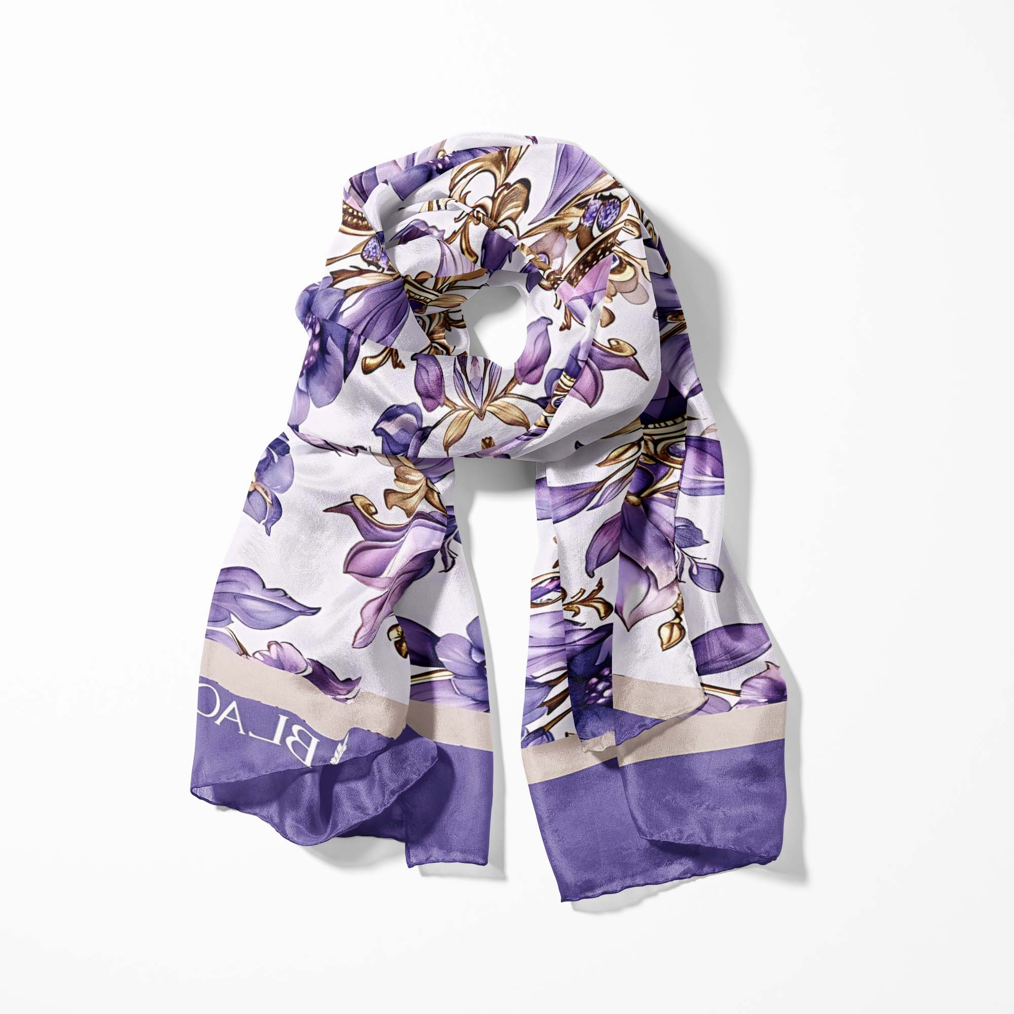 LISIANTHUS FLOWERS SILK SCARF WITH LAPEL PIN AND POCKET SQUARE