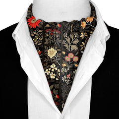 ORGANIC DARK FLORAL SILK ASCOT AND POCKET SQUARE SET – PREMIUM COLLECTION