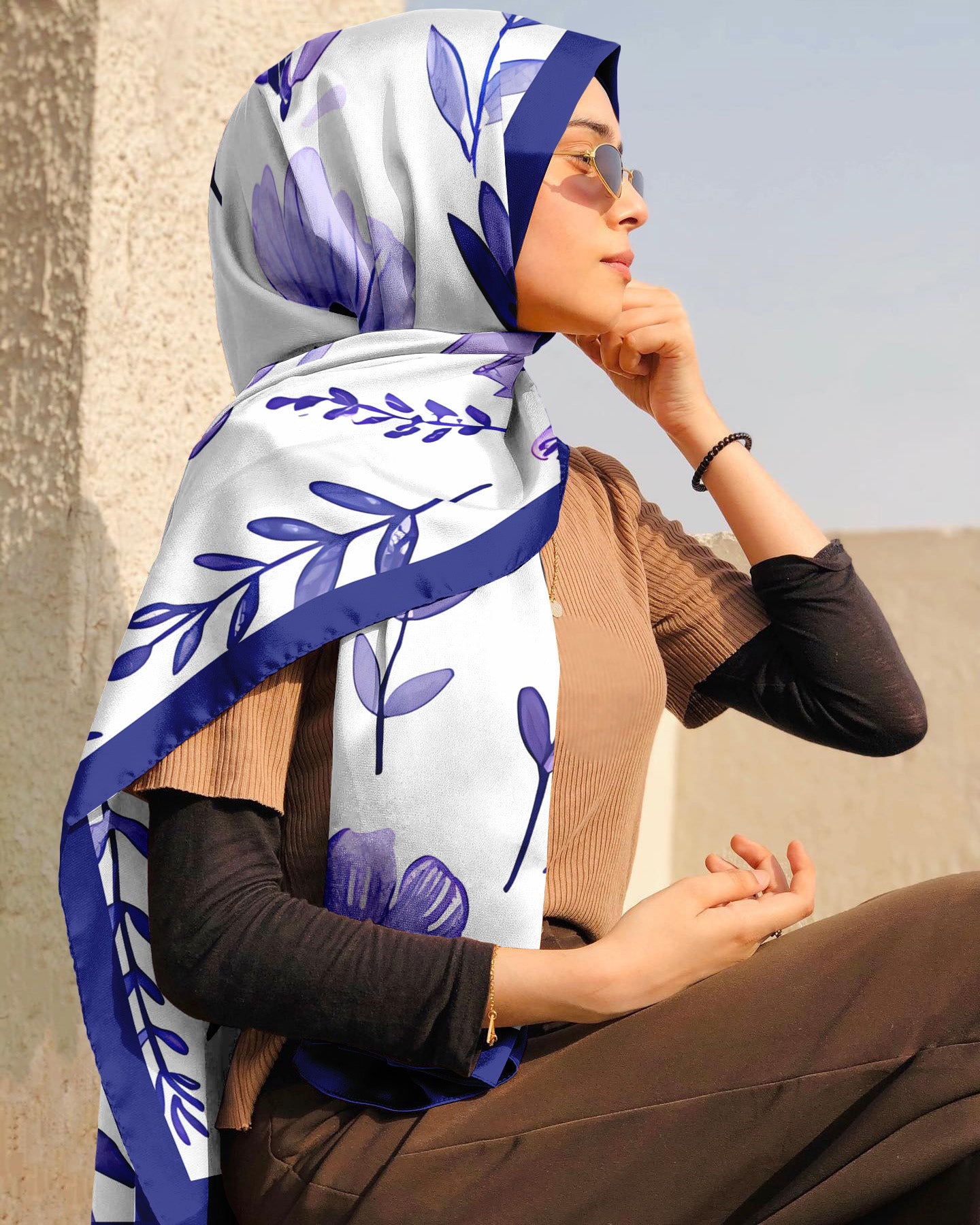 PERI FLOWER PATTERN SILK WOMEN HIJAB - PREMIUM COLLECTION