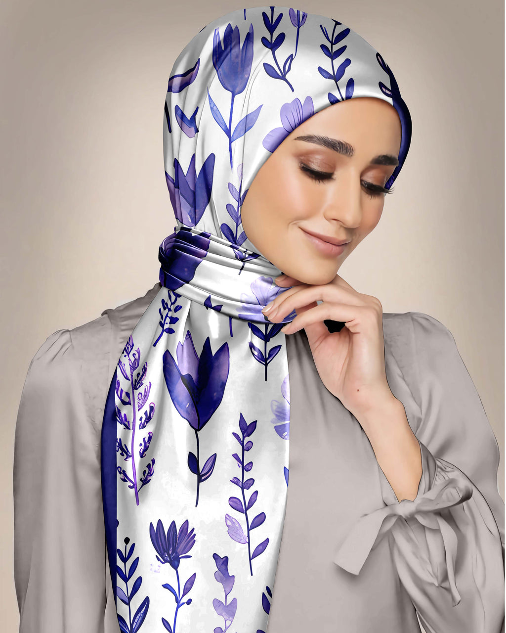 PERI FLOWER PATTERN SILK WOMEN HIJAB - PREMIUM COLLECTION