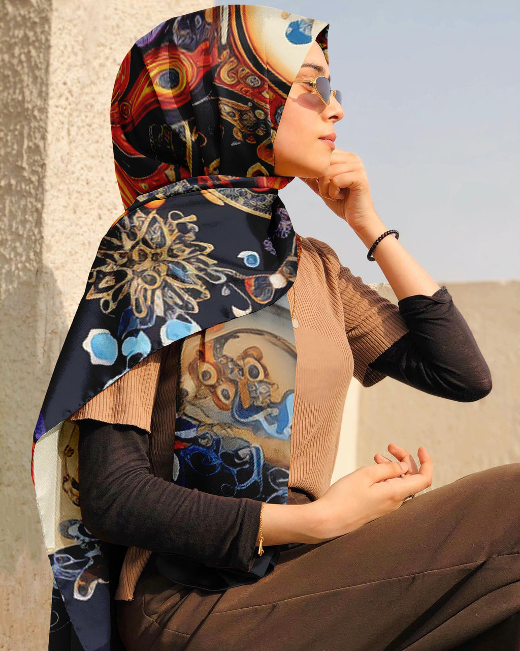 ELABORATE FLORAL SILK WOMEN HIJAB – PREMIUM COLLECTION
