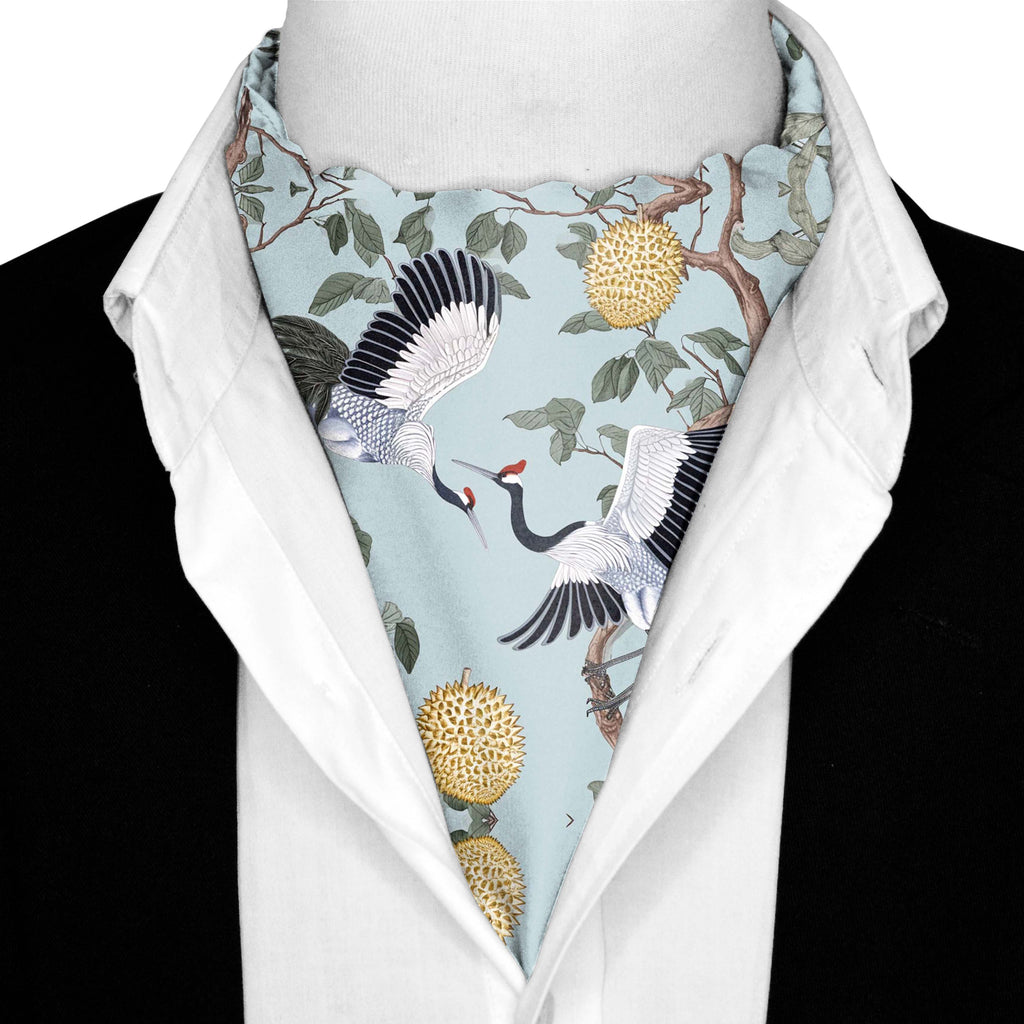 DANCING CRENIES SILK ASCOT WITH LAPEL PIN AND POCKET SQUARE