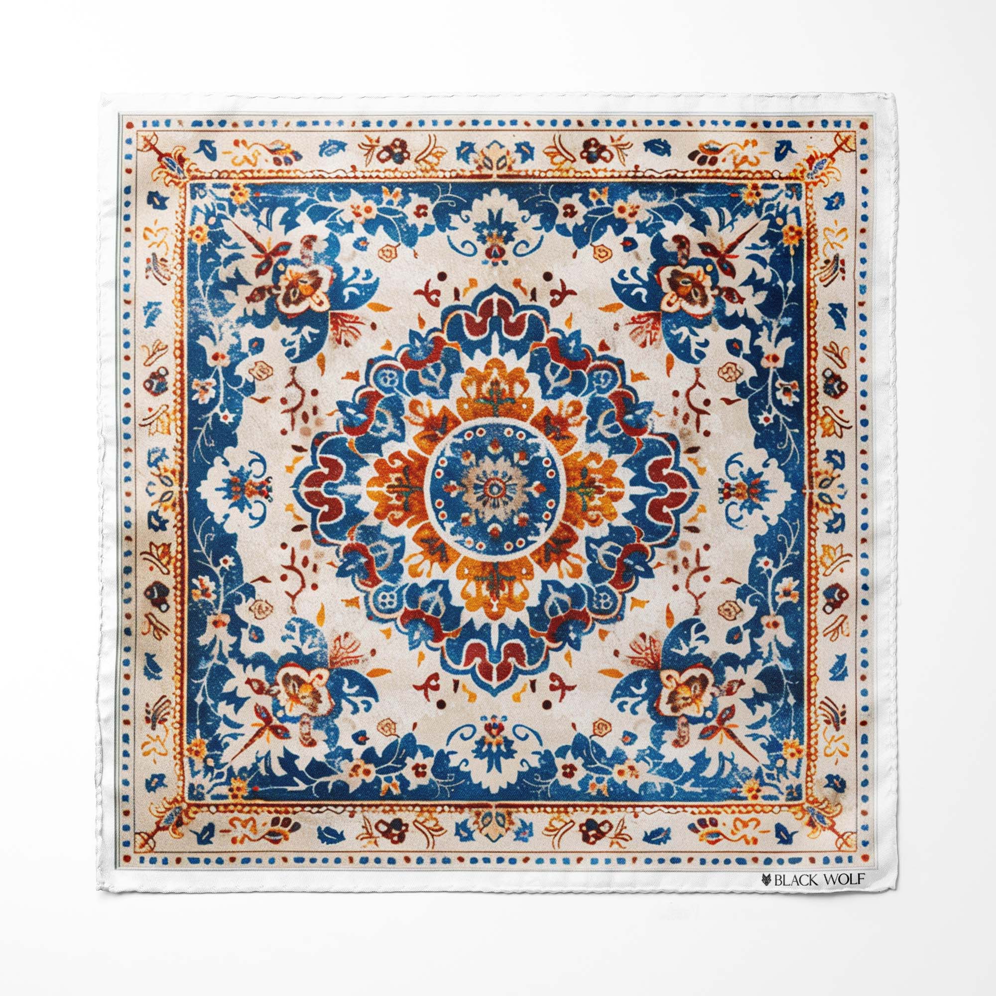 TURKMEN AFGHAN SILK ASCOT WITH LAPEL PIN AND POCKET SQUARE