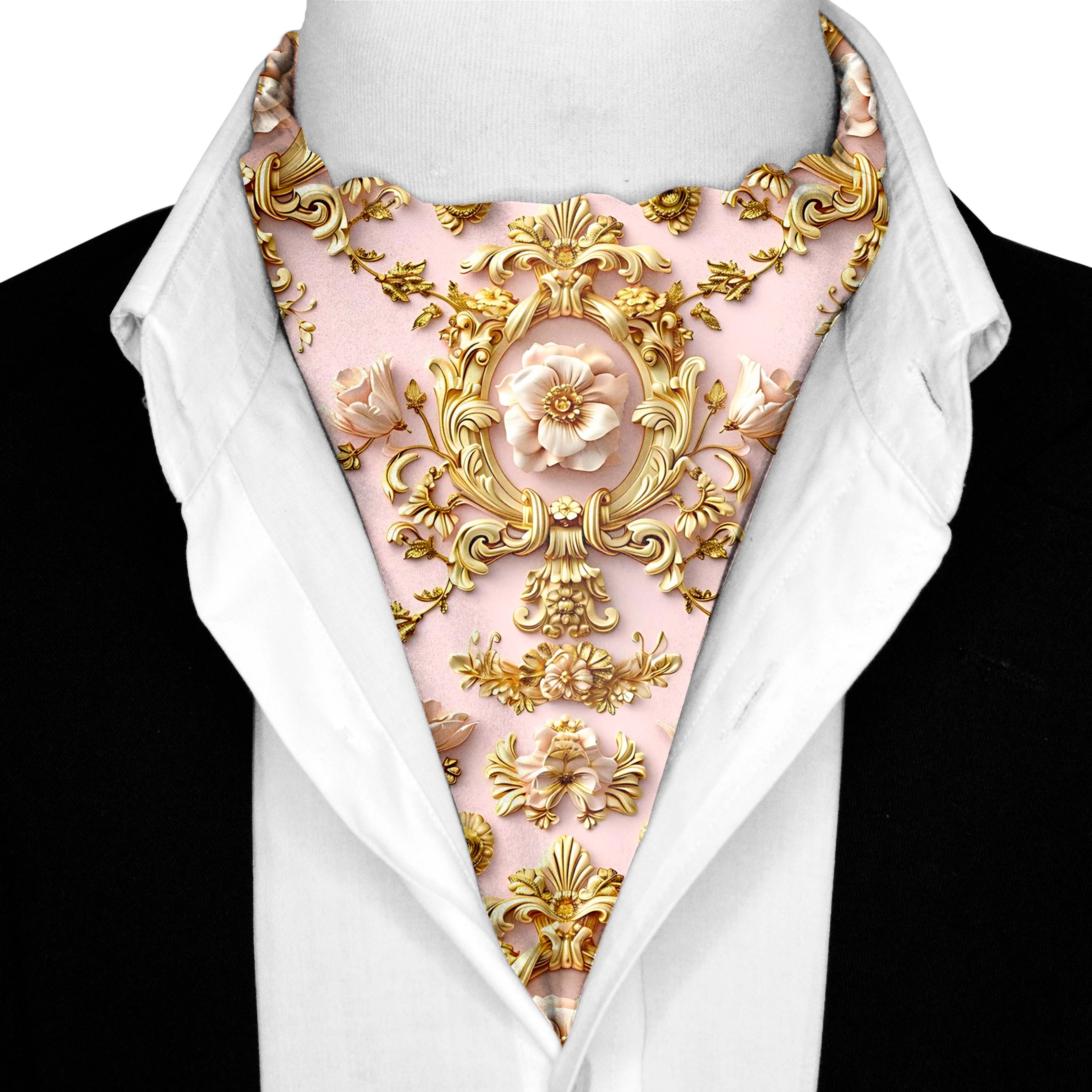 ORNATE PATTERN  SILK ASCOT AND POCKET SQUARE SET – PREMIUM COLLECTION