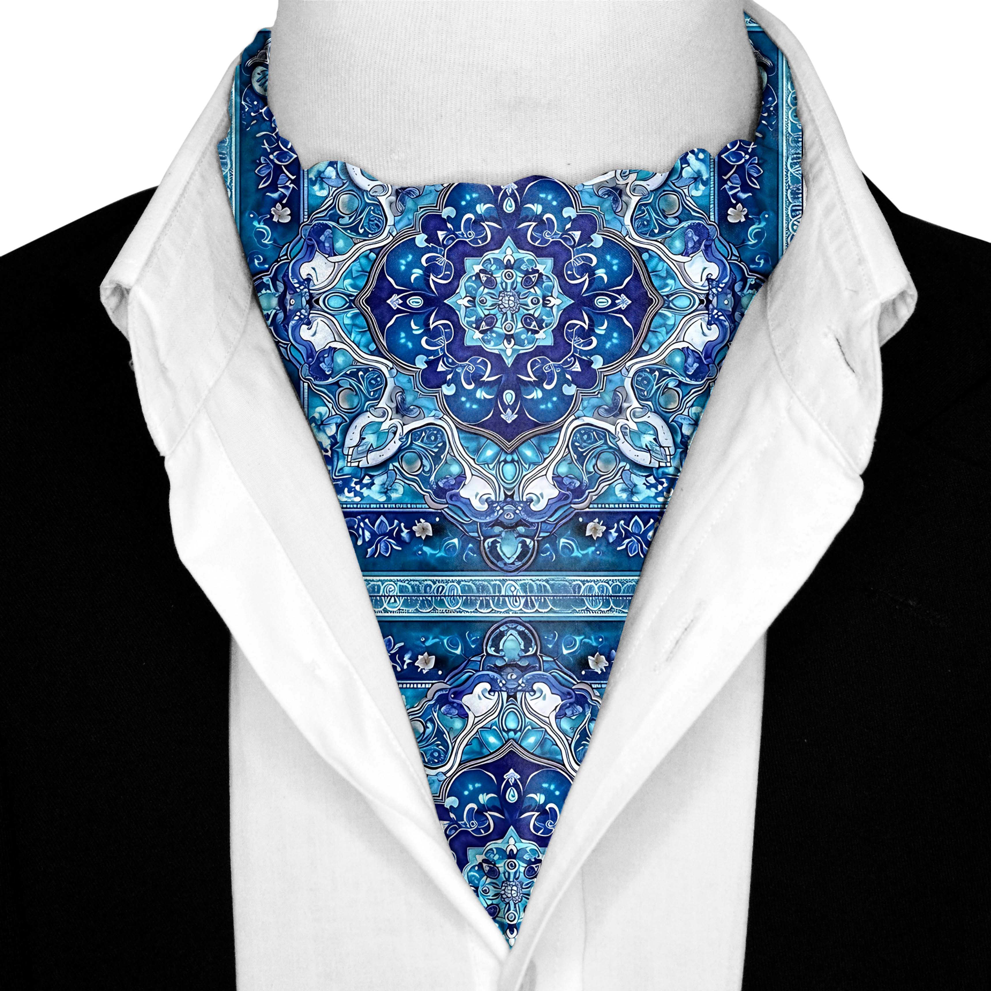 PERSIAN ART SILK ASCOT WITH LAPEL PIN AND POCKET SQUARE