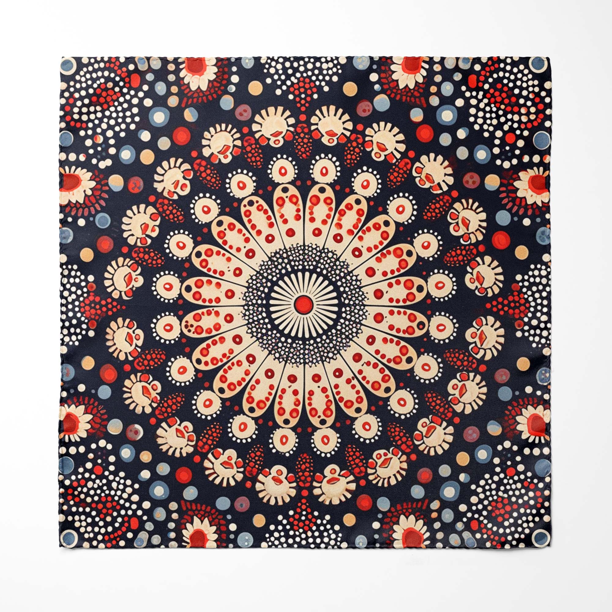 MANDALA DESIGN SILK ASCOT WITH LAPEL PIN AND POCKET SQUARE