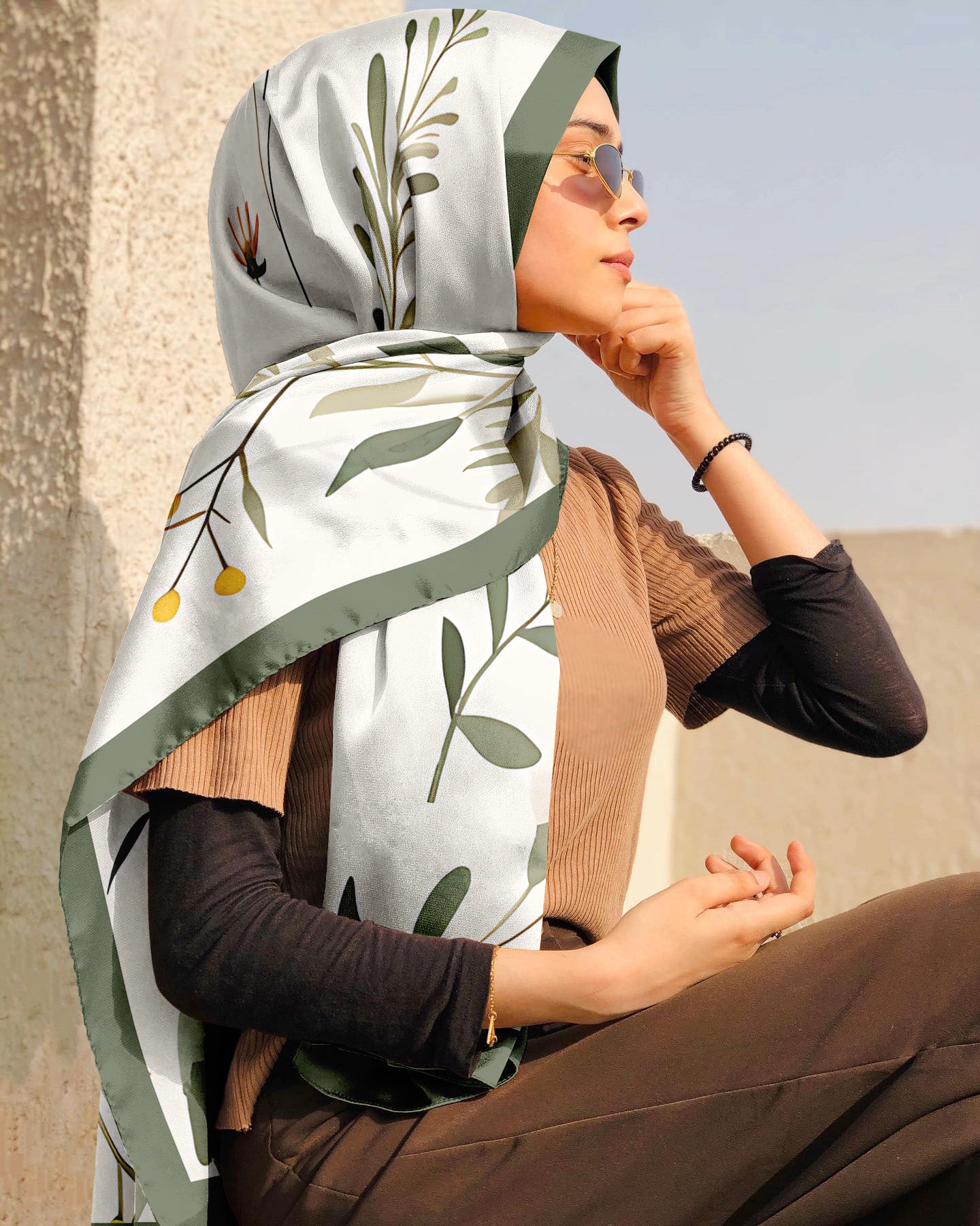 FREE SQUARE FLOWER SILK WOMEN HIJAB - PREMIUM COLLECTION