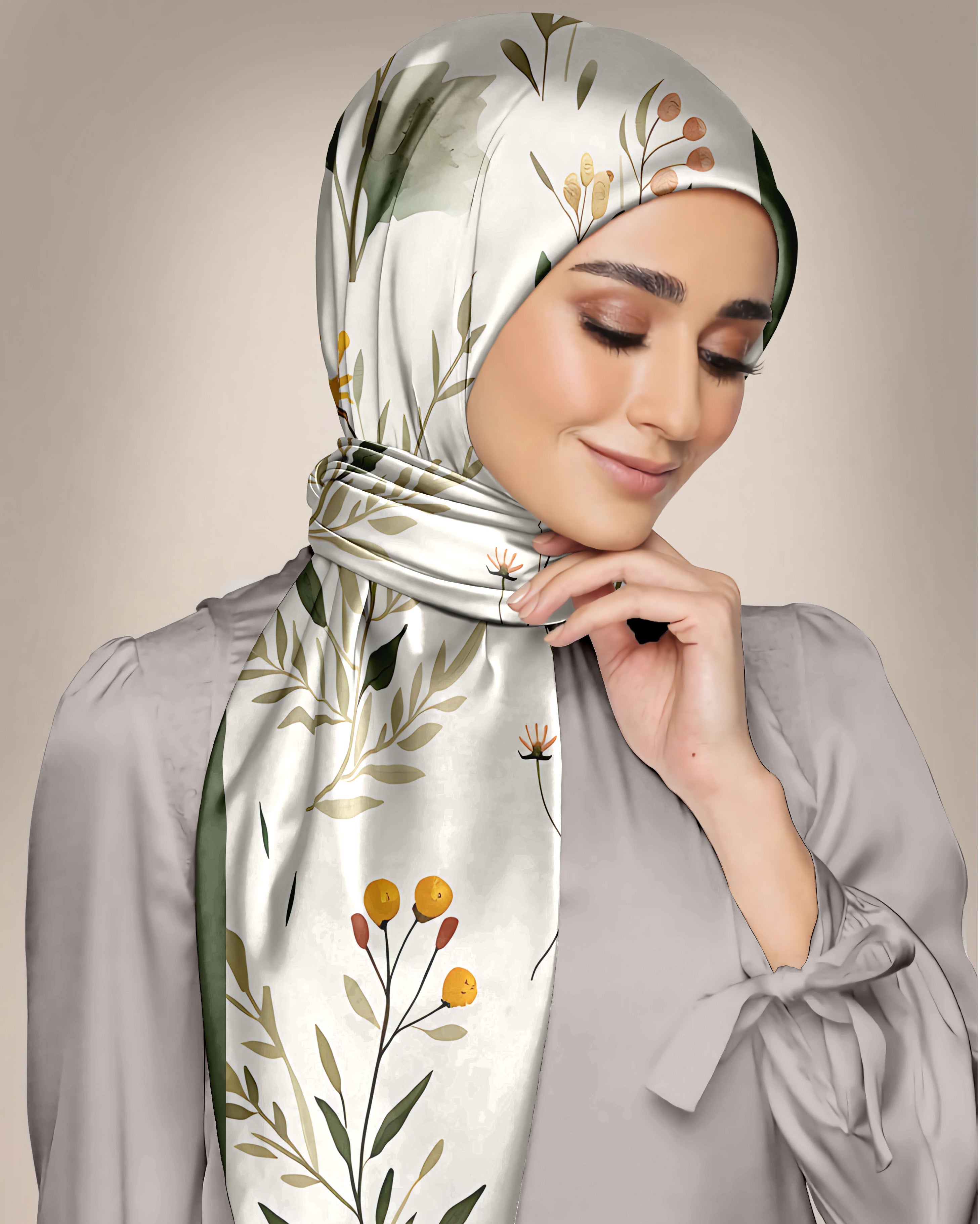 FREE SQUARE FLOWER SILK WOMEN HIJAB - PREMIUM COLLECTION