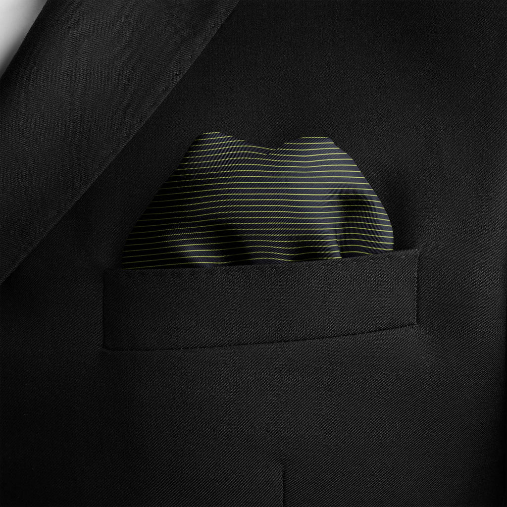 NAVY AND FERN GREEN STRIPE SILK POCKET SQUARE