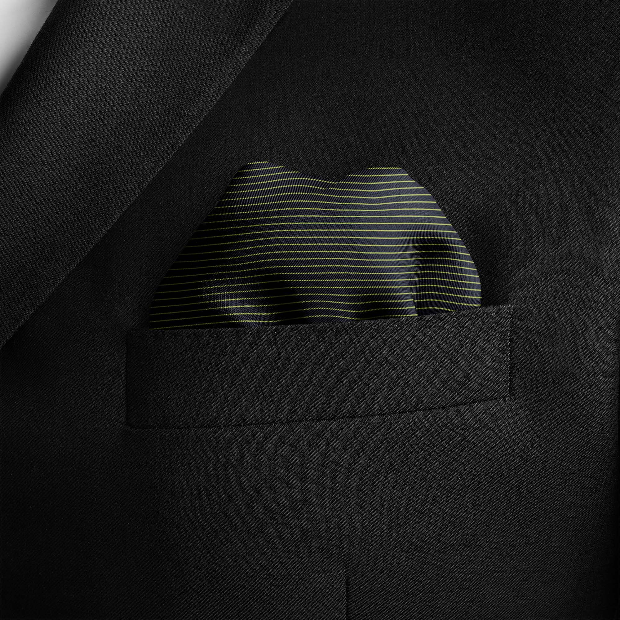 NAVY AND FERN GREEN STRIPE SILK POCKET SQUARE