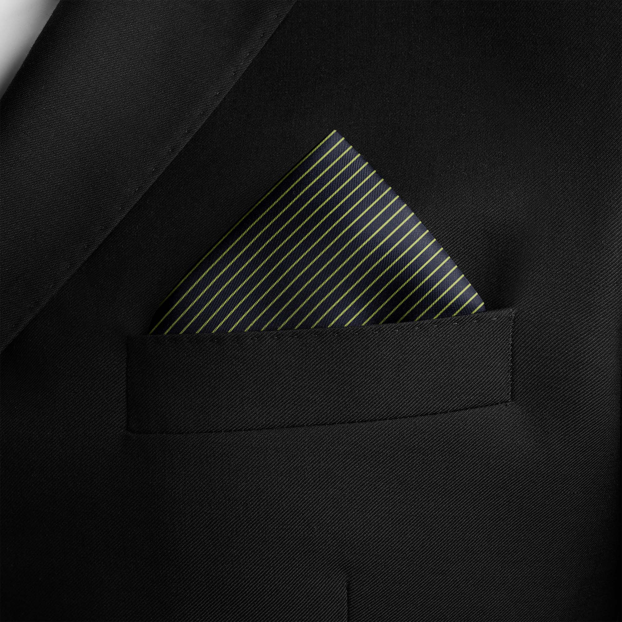 NAVY AND FERN GREEN STRIPE SILK POCKET SQUARE