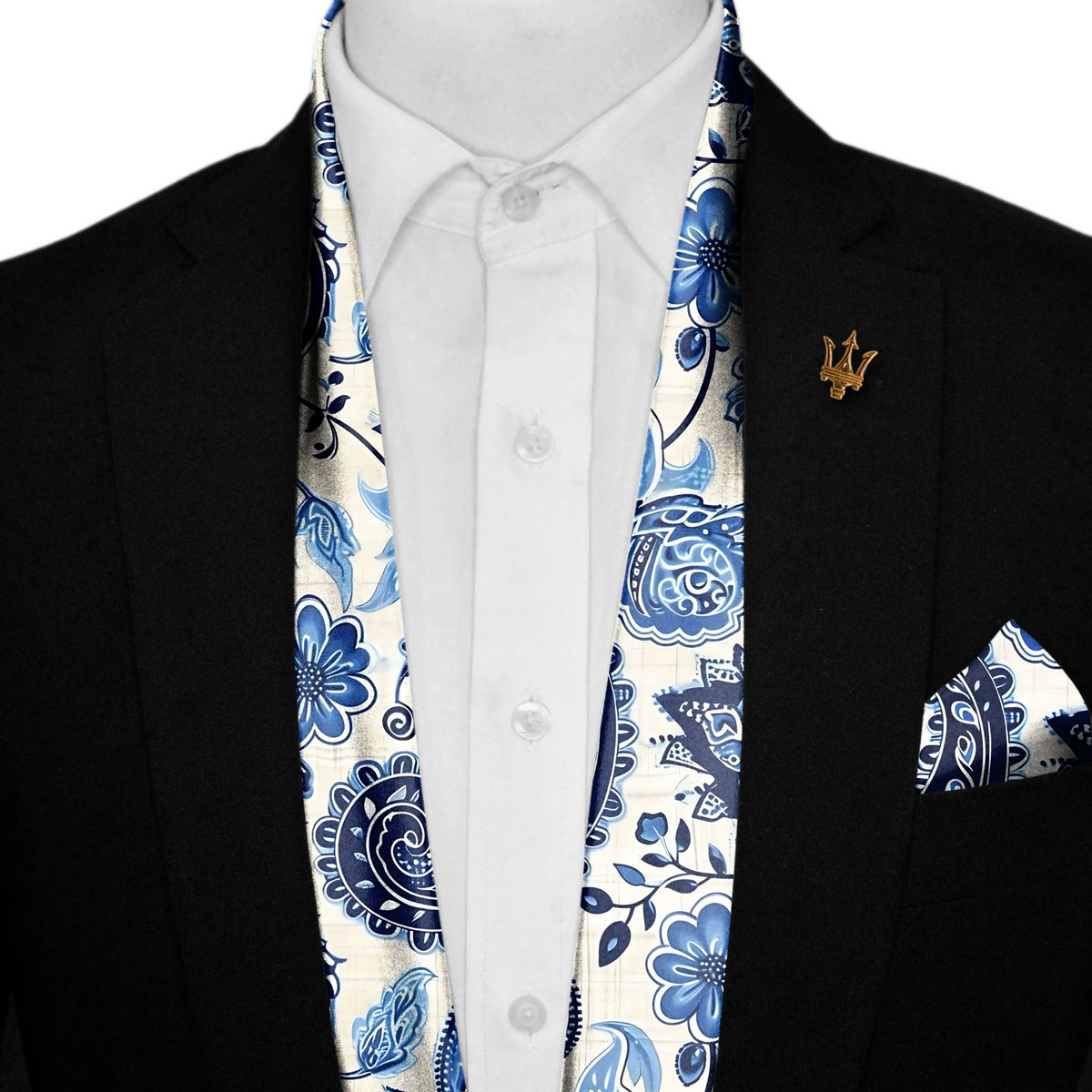 BEATITUDES PAISLEY SILK SCARF WITH LAPEL PIN AND POCKET SQUARE