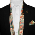 BIRD COLLAGE SILK SCARF WITH LAPEL PIN AND POCKET SQUARE