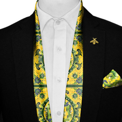 CHINESE DRAGON SILK SCARF WITH LAPEL PIN AND POCKET SQUARE