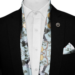 DANCING CRENIES SILK SCARF WITH LAPEL PIN AND POCKET SQUARE