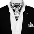 DEER HEAD SILK ASCOT WITH LAPEL PIN AND POCKET SQUARE