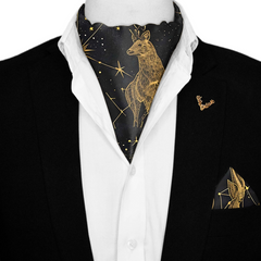 DEER SUN SILK ASCOT WITH LAPEL PIN AND POCKET SQUARE