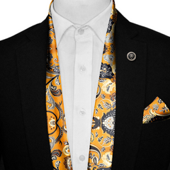 ETHNIC FLORAL VINTAGE SILK SCARF WITH LAPEL PIN AND POCKET SQUARE