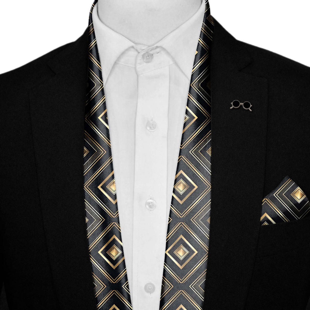 GATSBY SILK SCARF WITH LAPEL PIN AND POCKET SQUARE