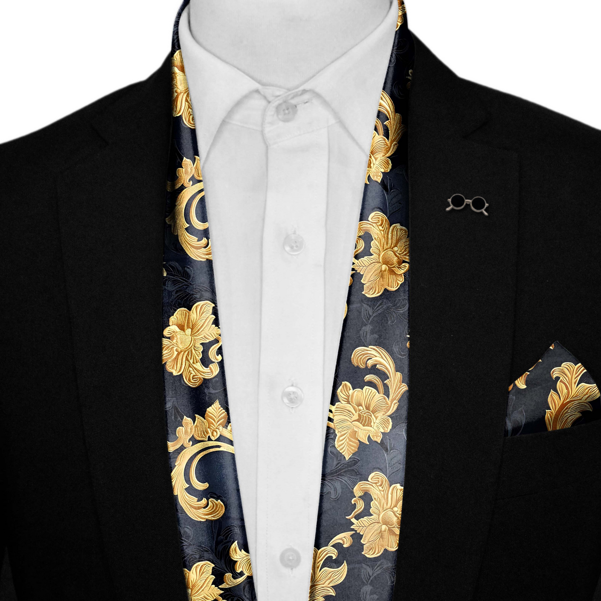 GENERATIVE SILK SCARF WITH LAPEL PIN AND POCKET SQUARE